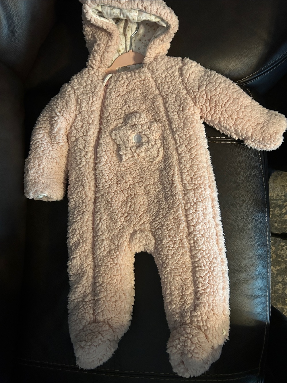 Cozy Pink Sherpa Hooded Baby One-Piece